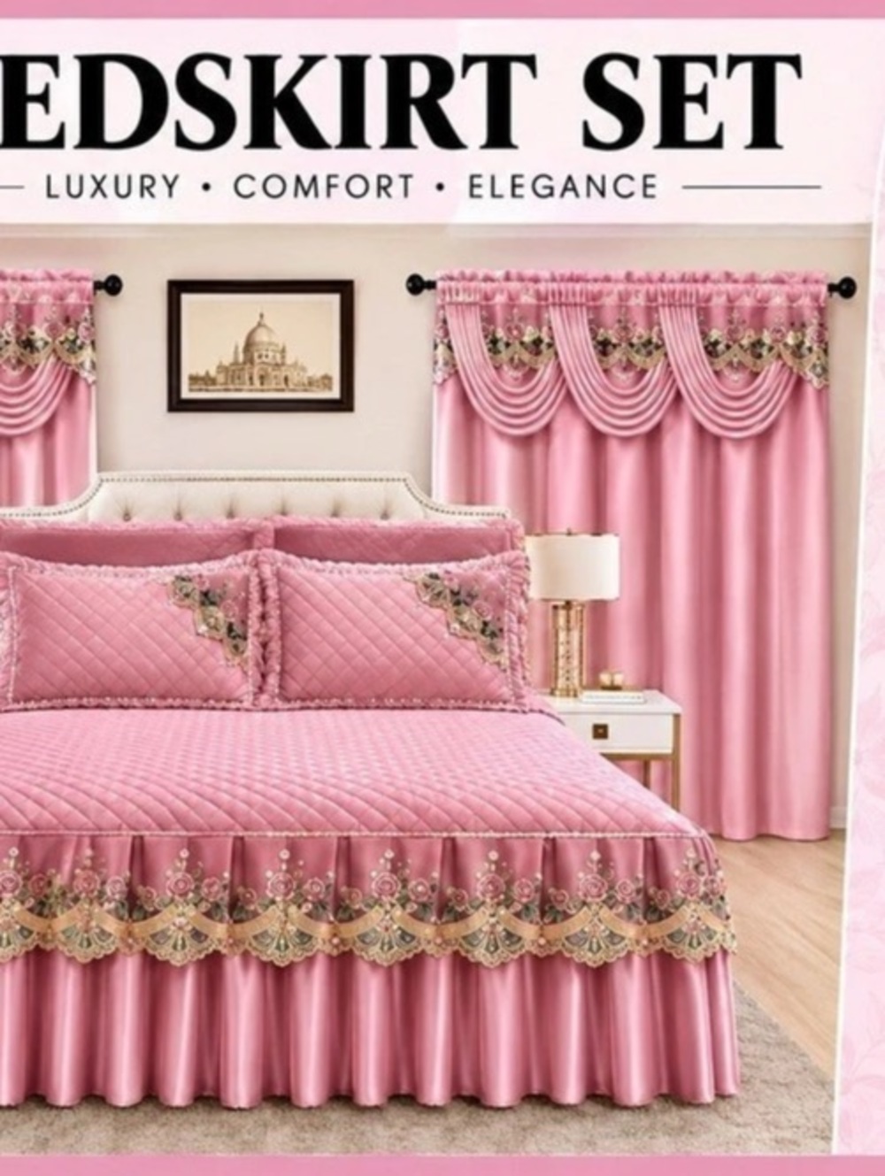 BOLIFT PCS Bedskirt Set King California Pink Bedskirt Set NWT